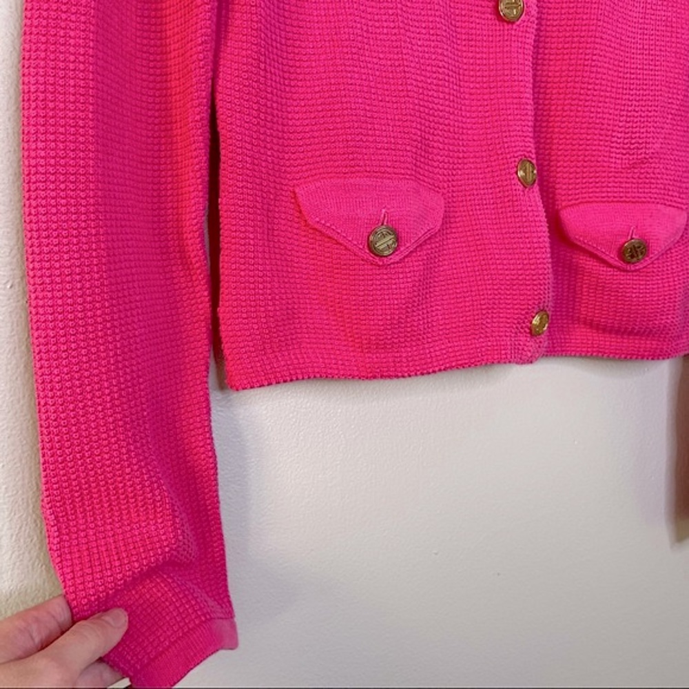 Y2K Lily Pulitzer Long Sleeve Pink Cardigan Waffle Knit Sweater Size Small - Picture 7 of 9